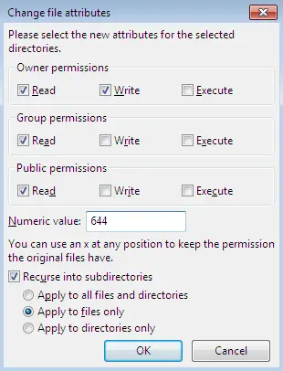 change file permissions in core ftp le